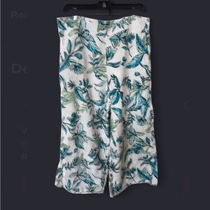 Tahari Linen Pants with Teal and Lime Floral Pattern